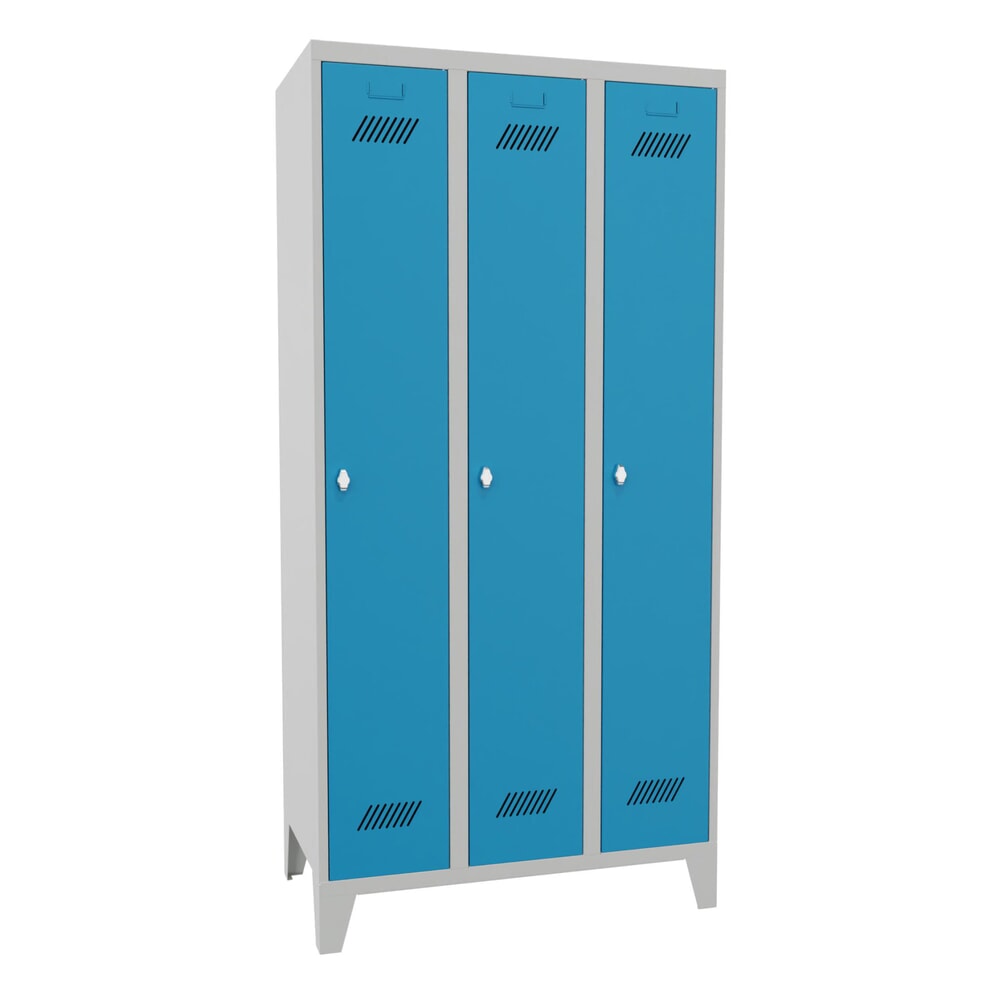 Produktabbildung: PAVOY Kleiderspind mit Füssen + Drehriegelverschluss, 3 Abteile, HxBxT 1.850 x 900 x 500 mm, lichtblau, lichtgrau