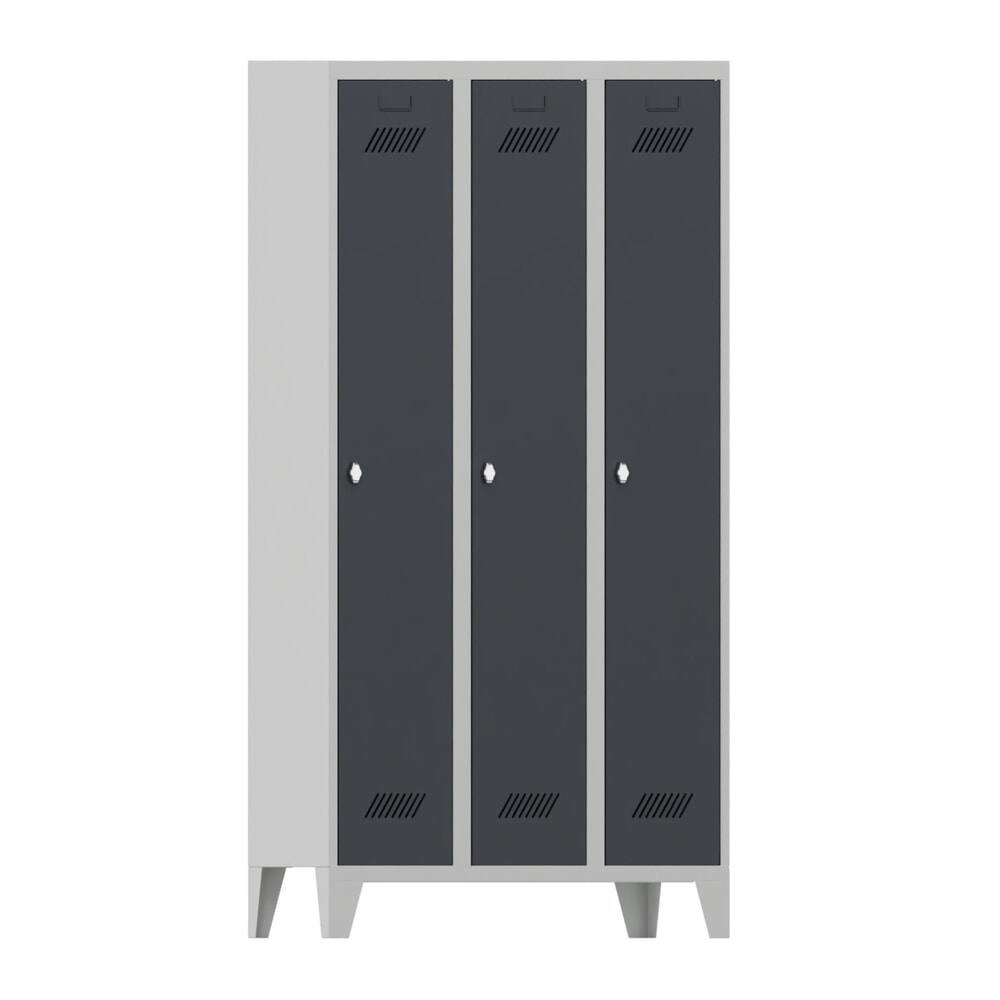 Produktabbildung: PAVOY Kleiderspind mit Füssen + Drehriegelverschluss, 3 Abteile, HxBxT 1.850 x 900 x 500 mm, anthrazitgrau, lichtgrau
