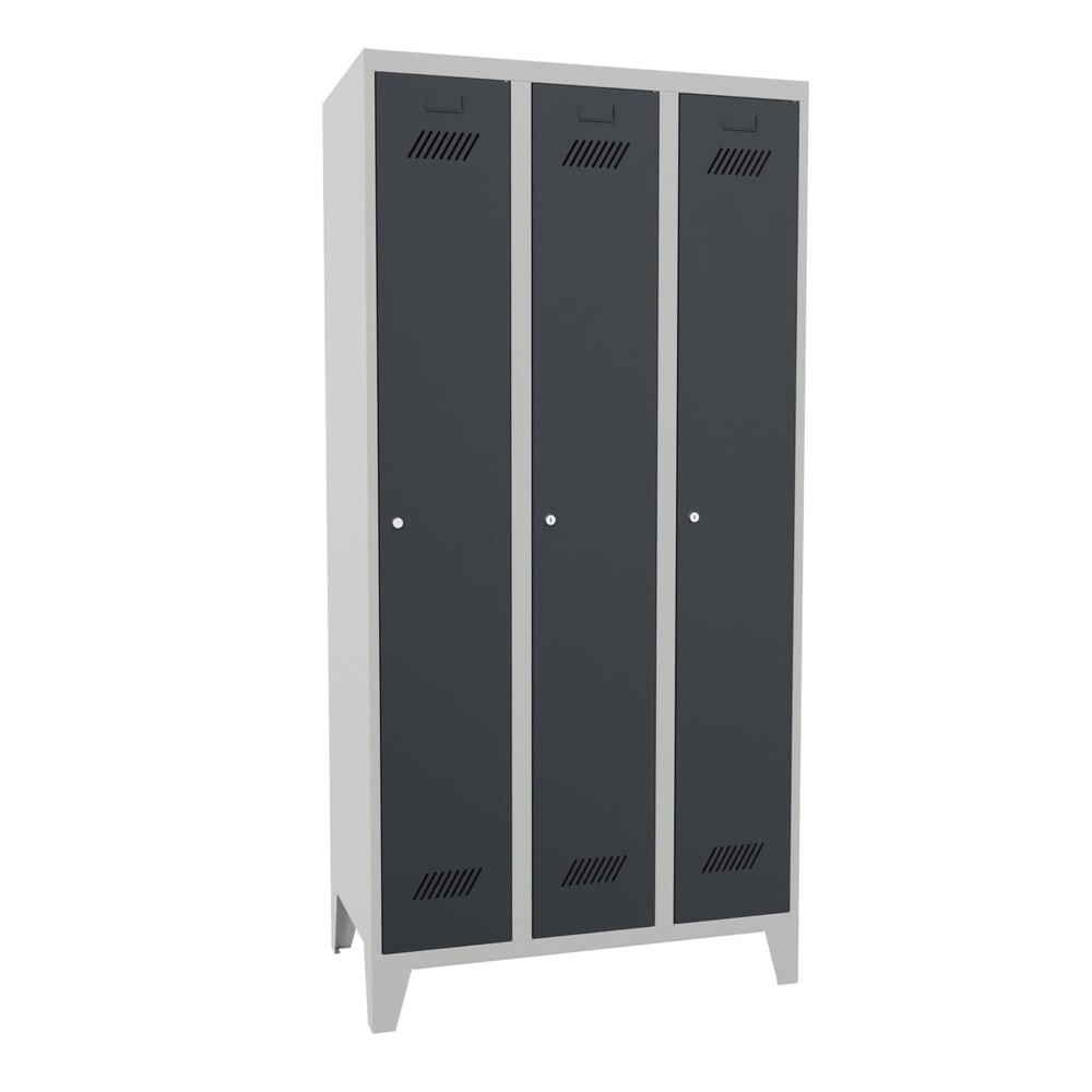 Produktabbildung: PAVOY Kleiderspind mit Füssen + Zylinderschloss, 3 Abteile, HxBxT 1.850 x 900 x 500 mm, anthrazitgrau, lichtgrau