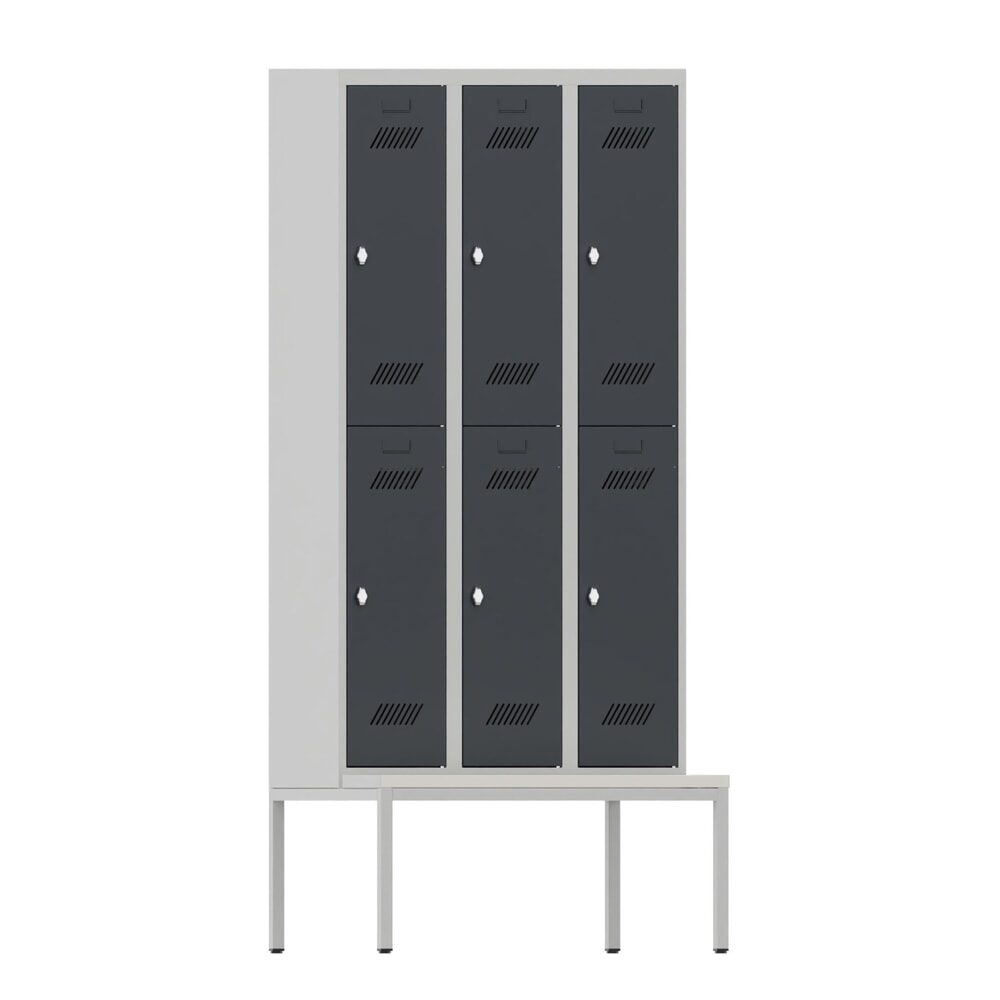 Produktabbildung: PAVOY Kleiderspind mit Sitzbank, 2-stöckig, 3 x 2 Fächer à 300 mm, Drehriegelverschluss, anthrazitgrau, lichtgrau