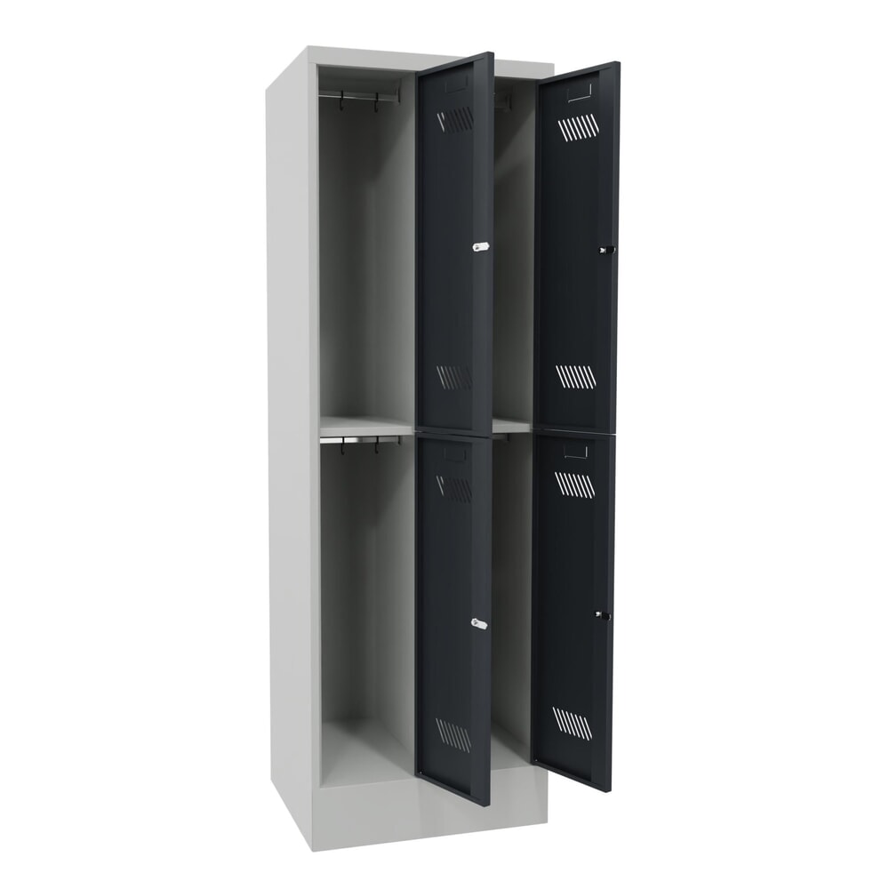 Produktabbildung Nr. 2: PAVOY Kleiderspind mit Sockel + Zylinderschloss, 2-stöckig, 4 Fächer, HxBxT 1.850 x 600 x 500 mm, lichtgrau, anthrazitgrau