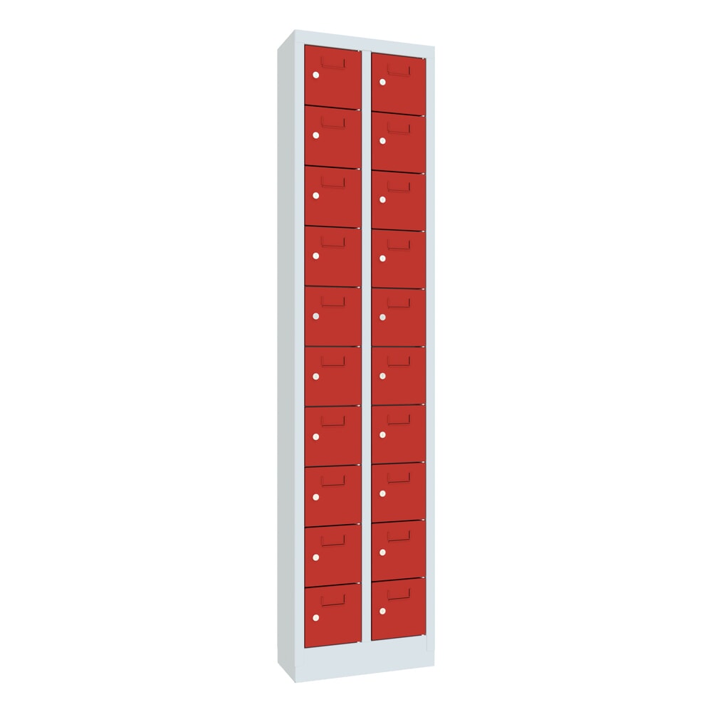 Produktabbildung: PAVOY Kleinfachschrank, 20 Fächer, HxBxT 1.950 x 460 x 200 mm, mit Etikettenrahmen, feuerrot, lichtgrau