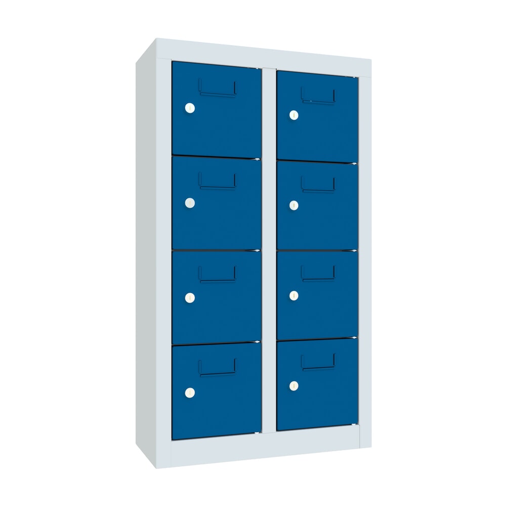 Produktabbildung: PAVOY Kleinfachschrank, 8 Fächer, HxBxT 815 x 460 x 200 mm, mit Etikettenrahmen, enzianblau, lichtgrau