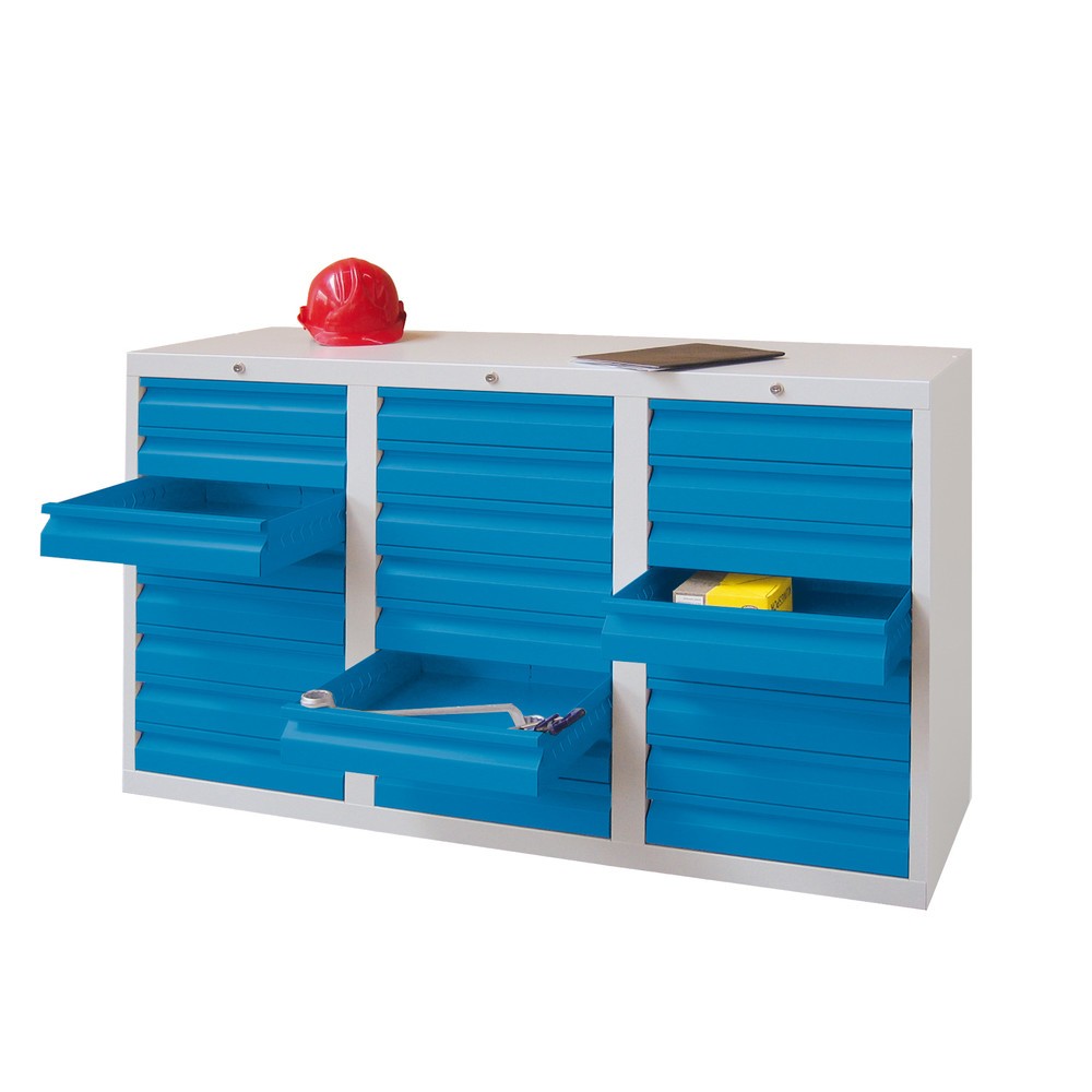 Produktabbildung Nr. 4: PAVOY Leichter Schubladenschrank, Rollenführung, Schubladen 18x100 + 3x200 mm, Breite 1.500 mm, enzianblau, enzianblau
