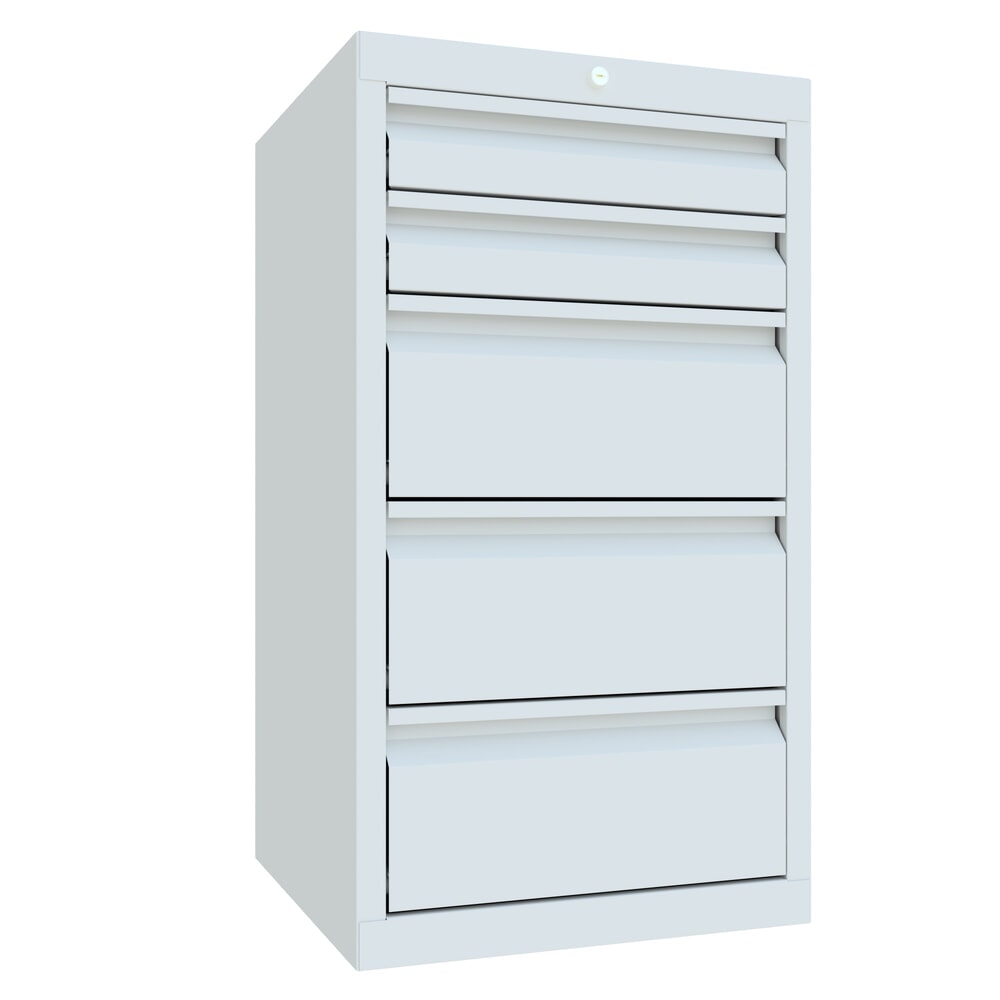 Produktabbildung: PAVOY Leichter Schubladenschrank, Rollenführung, Schubladen 2x100 + 3x200 mm, Breite 500 mm, lichtgrau, lichtgrau