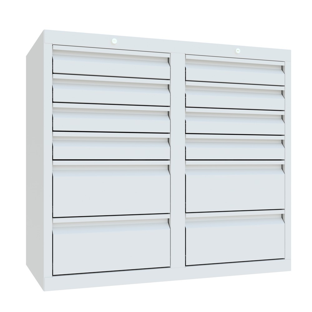 Produktabbildung Nr. 4: PAVOY Leichter Schubladenschrank, Rollenführung, Schubladen 8x100 + 4x200 mm, Breite 1.000 mm, lichtgrau, lichtgrau