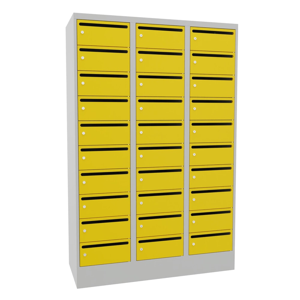 Produktabbildung: PAVOY Postverteilschrank, 3x 10 Fächer, HxBxT 1.850 x 1.200 x 500 mm, zinkgelb, lichtgrau