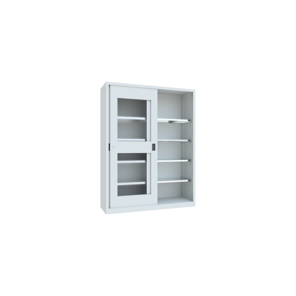 Produktabbildung Nr. 4: PAVOY Schiebetürenschrank mit Sichtfenstern, 8 Fachböden + Trennwand, HxBxT 1.950 x 1.500 x 500 mm, lichtgrau, lichtgrau