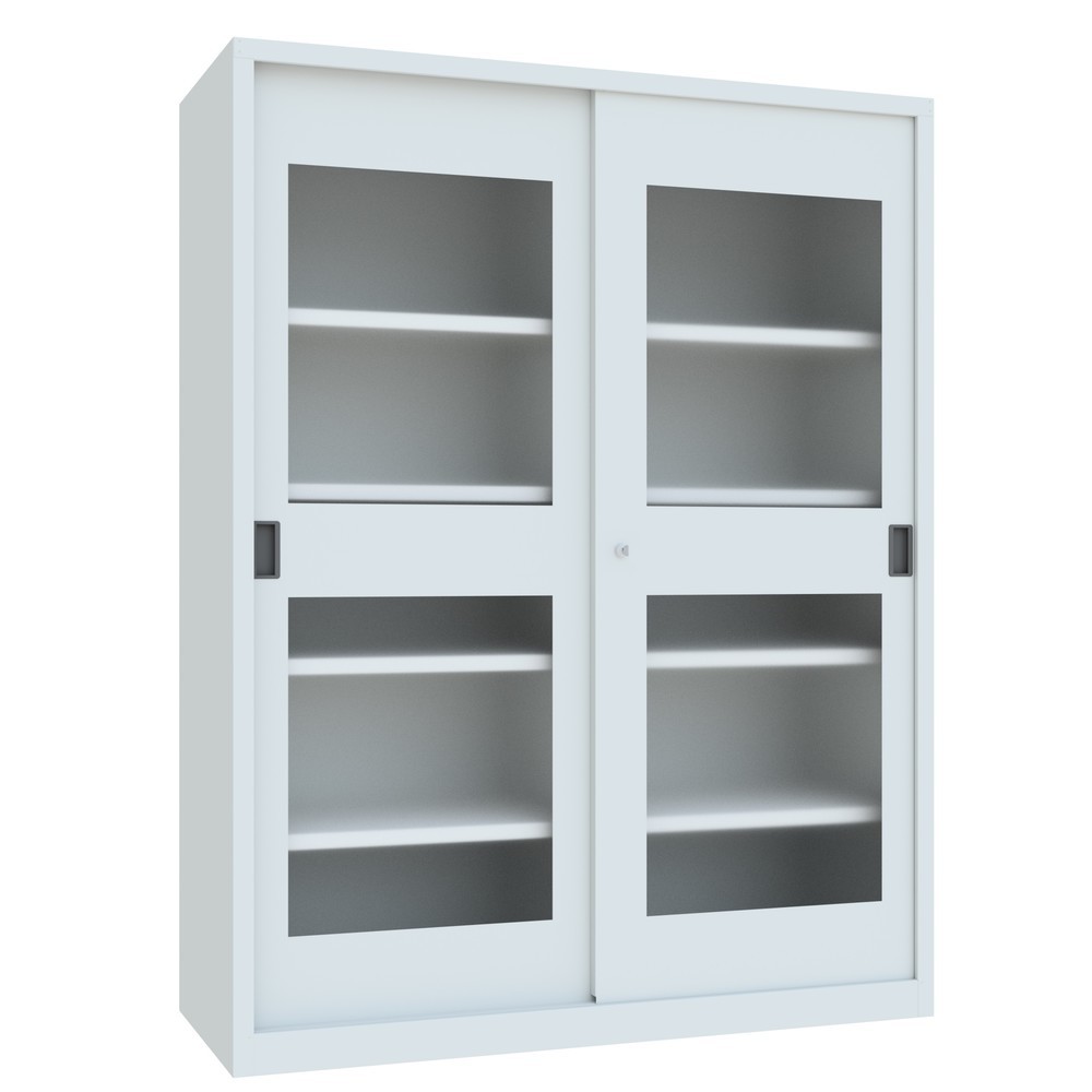 Produktabbildung Nr. 3: PAVOY Schiebetürenschrank mit Sichtfenstern, 8 Fachböden + Trennwand, HxBxT 1.950 x 1.500 x 600 mm, lichtgrau, lichtgrau