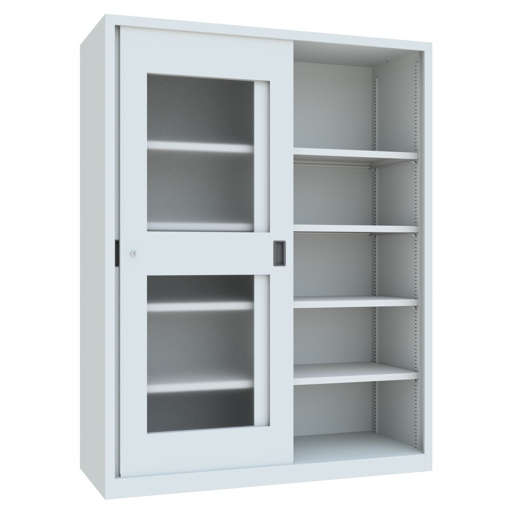 Produktabbildung Nr. 4: PAVOY Schiebetürenschrank mit Sichtfenstern, 8 Fachböden + Trennwand, HxBxT 1.950 x 1.500 x 600 mm, lichtgrau, lichtgrau