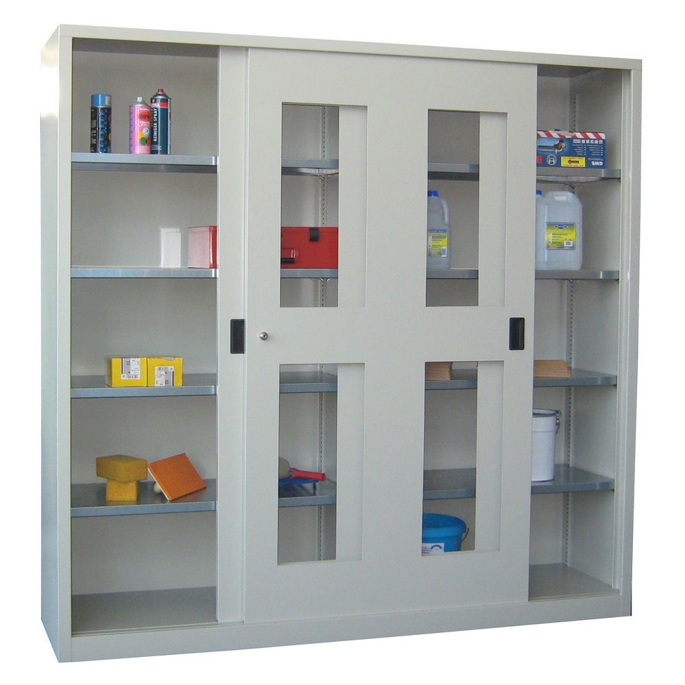 Produktabbildung Nr. 2: PAVOY Schiebetürenschrank mit Sichtfenstern, 8 Fachböden + Trennwand, HxBxT 1.950 x 2.000 x 400 mm, lichtblau, lichtgrau
