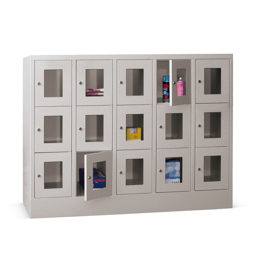 Produktabbildung: PAVOY Schliessfachschrank mit Sichtfenster, 5 x 3 Fächer, HxBxT 1.187 x 1.500 x 500 mm, enzianblau, lichtgrau