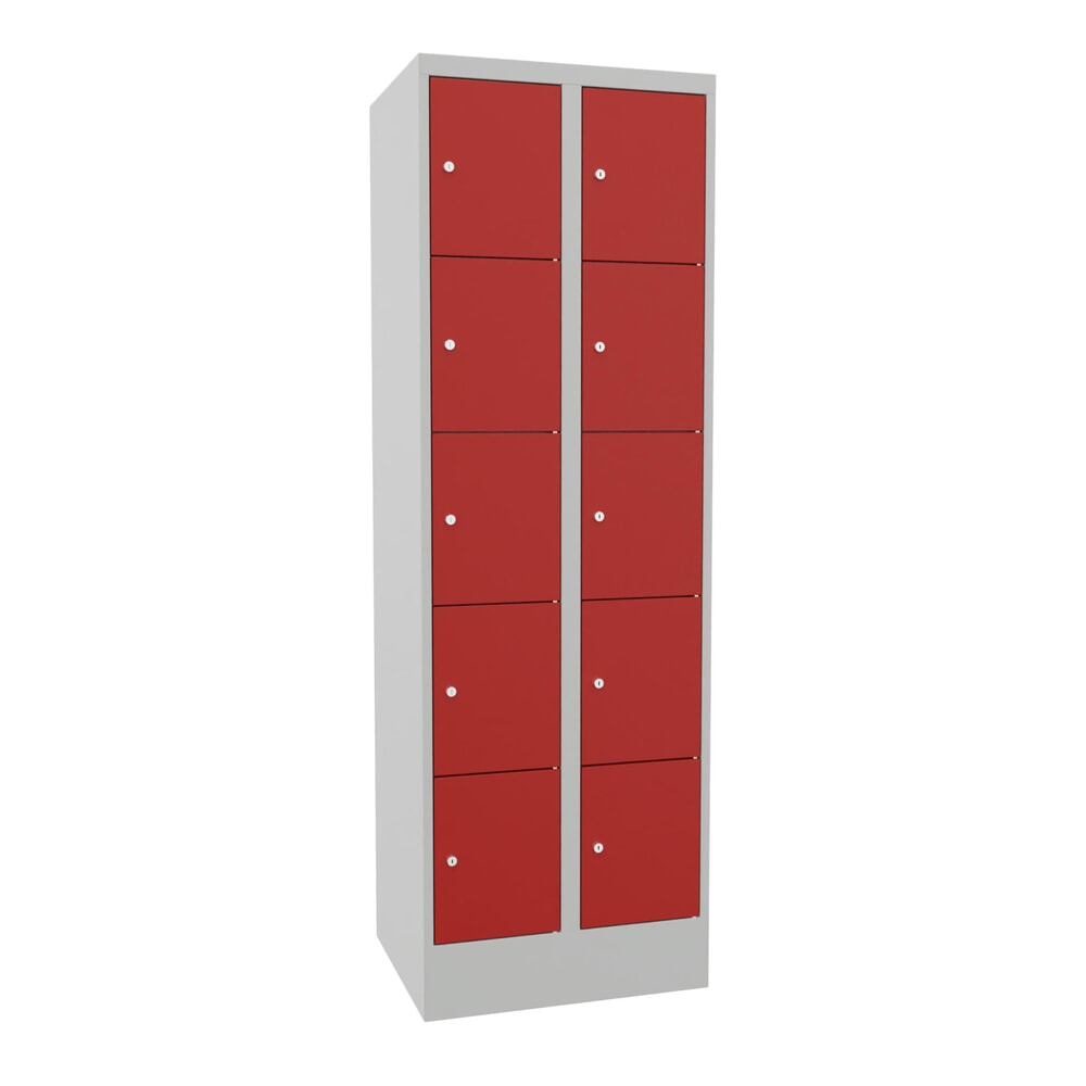 Produktabbildung: PAVOY Schliessfachschrank mit Zylinderschloss, 2 x 5 Fächer, HxBxT 1.850 x 600 x 500 mm, feuerrot, lichtgrau