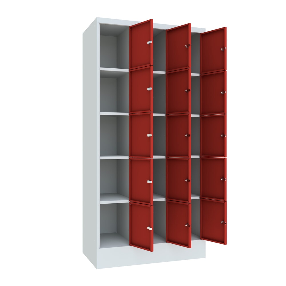 Produktabbildung Nr. 2: PAVOY Schliessfachschrank, 3 x 5 Fächer, HxBxT 1.850 x 900 x 500 mm, feuerrot, lichtgrau