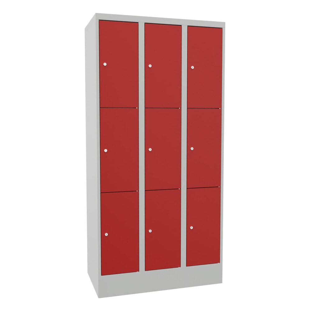 Produktabbildung Nr. 1: PAVOY Schliessfachschrank, 3 x 3 Fächer, HxBxT 1.850 x 900 x 500 mm, feuerrot, lichtgrau