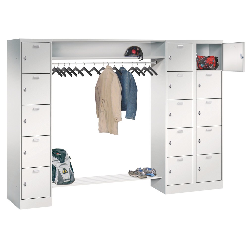 Produktabbildung: PAVOY Schliessfachspind, 1 x 5 Fächer + 1 x 10 Fächer, Drehriegelverschluss, HxBxT 1.950 x 2.550 x 500 mm, Abteil Breite 400 mm