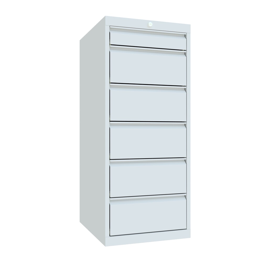 Produktabbildung: PAVOY Schubladenschrank, Höhe 1.200 mm, Schubladen 1x100 + 5x200 mm, Breite 500 mm, lichtgrau, lichtgrau