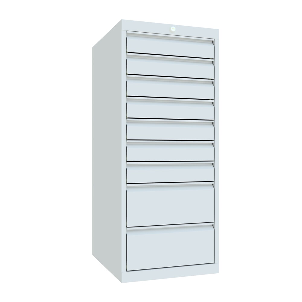 Produktabbildung Nr. 1: PAVOY Schubladenschrank, Höhe 1.200 mm, Schubladen 7x100 + 2x200 mm, Breite 500 mm, lichtgrau, lichtgrau