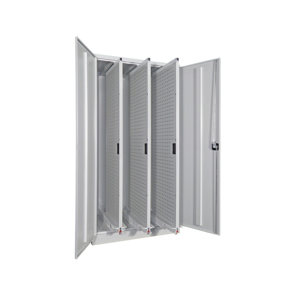 Produktabbildung: PAVOY Vertikalauszugschrank mit Lochwänden, 3 Auszüge, HxBxT 1.950 x 1.000 x 600 mm, lichtgrau, lichtblau
