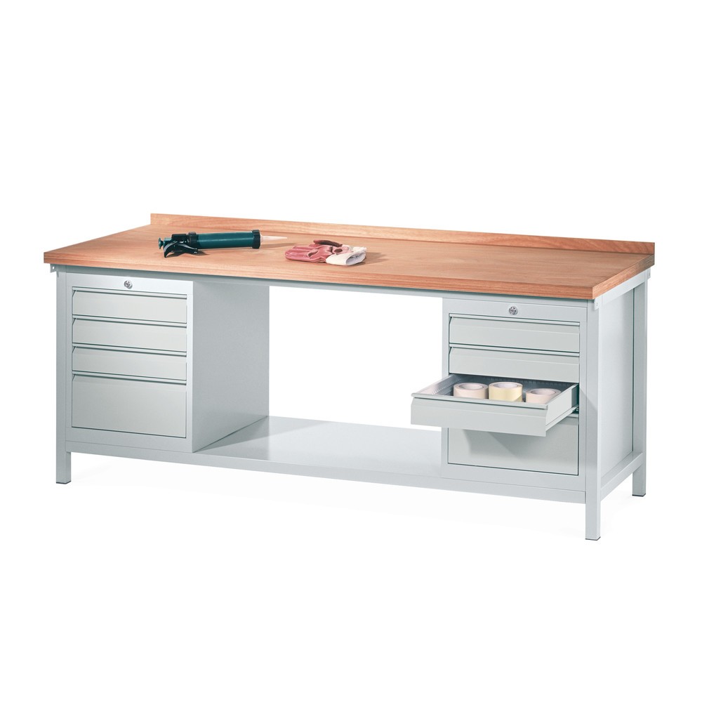 Produktabbildung: PAVOY Werkbank mit 2 Schubladenblöcken, HxBxT 900 x 2.000 x 700 mm, anthrazitgrau, resedagrün