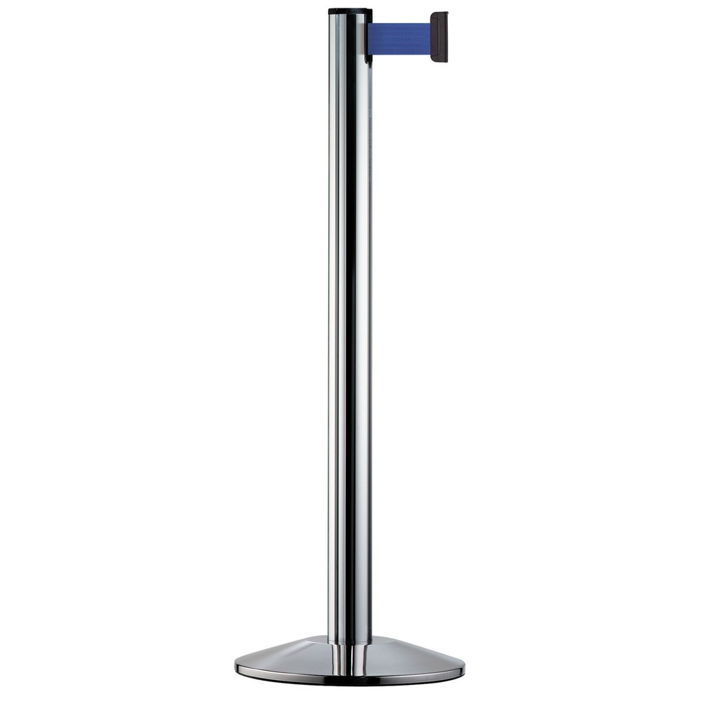 Produktabbildung: Personen-Leitsystem Classic, Ständer verchromt, Gurtfarbe blau