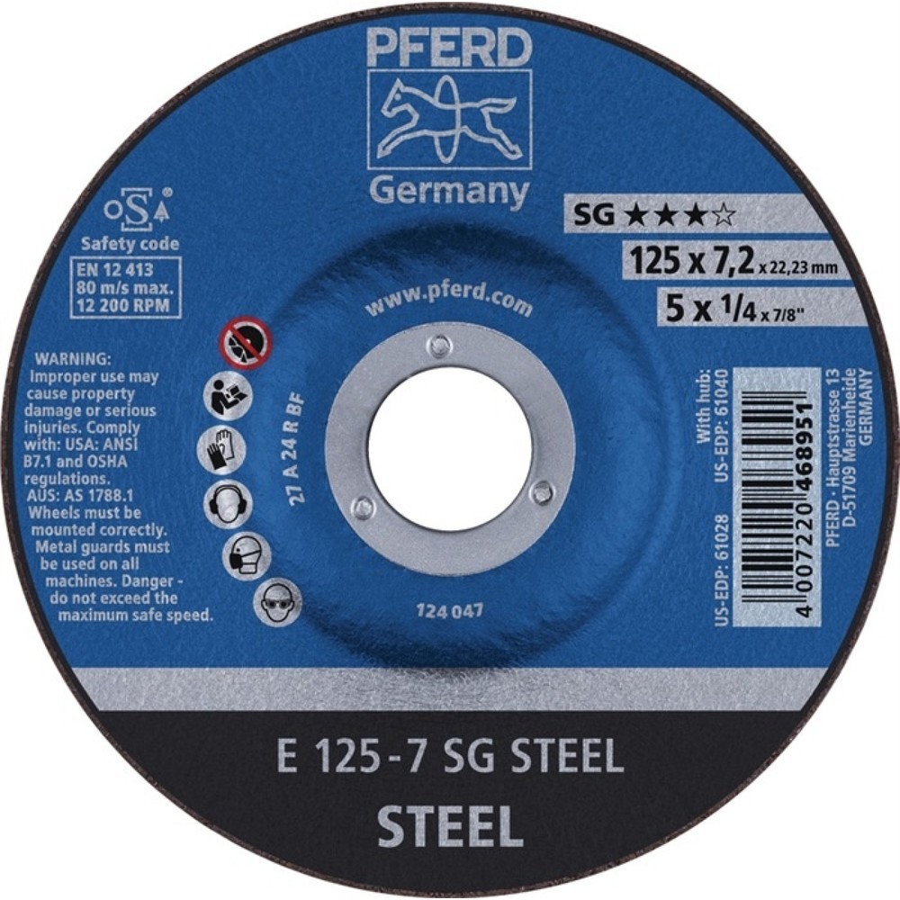 Produktabbildung: PFERD Schruppscheibe SG STEEL D125xS4,1mm gekr.STA Bohr.22,23mm