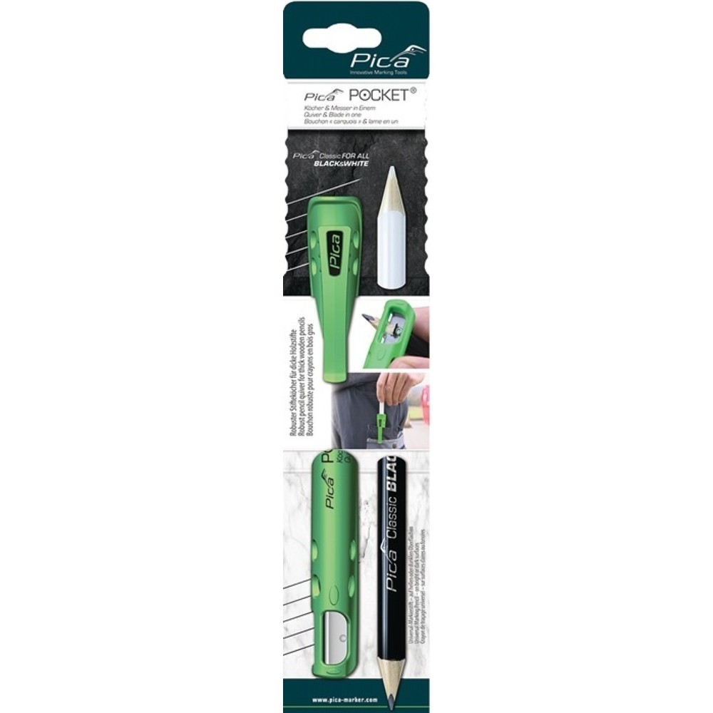 Illustration du produit: PICA Köcher Pocket, mit Spitzmesser, für Blei-/Markierstifte, mit 1 Markierstift Black & White
