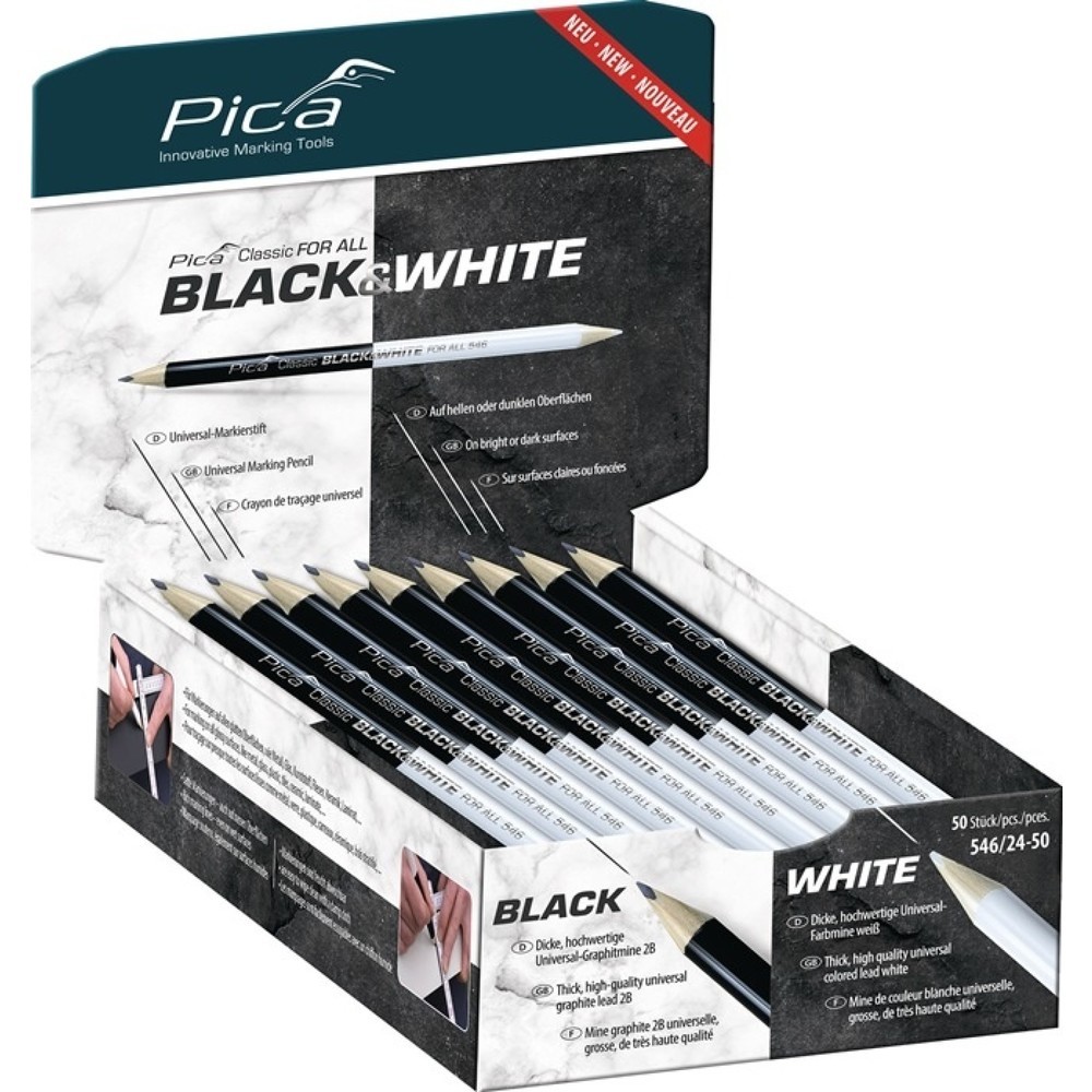 Illustration du produit: PICA Markierstift Classic FOR ALL Black&White, 2B, Länge 24 cm, beidseitig gespitzt