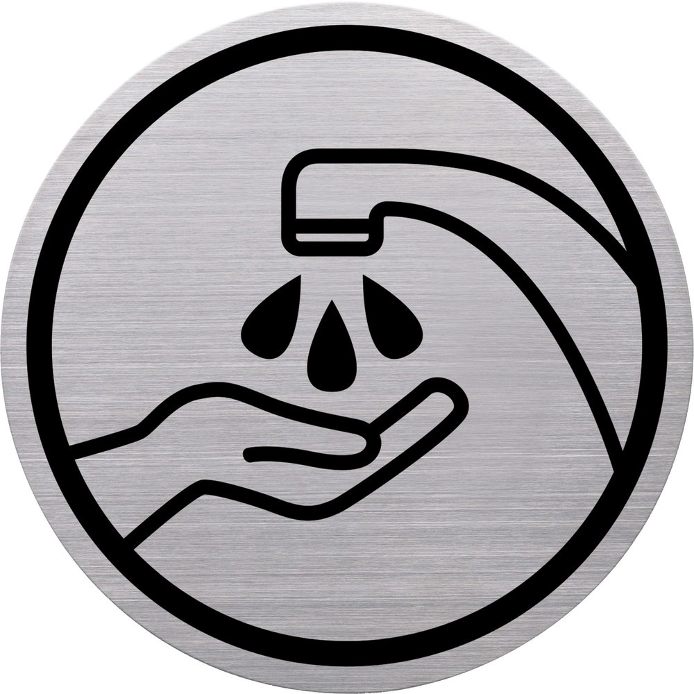 Produktabbildung Nr. 1: Pictogramme « laver les mains », acier inoxydable, Ø 115 mm