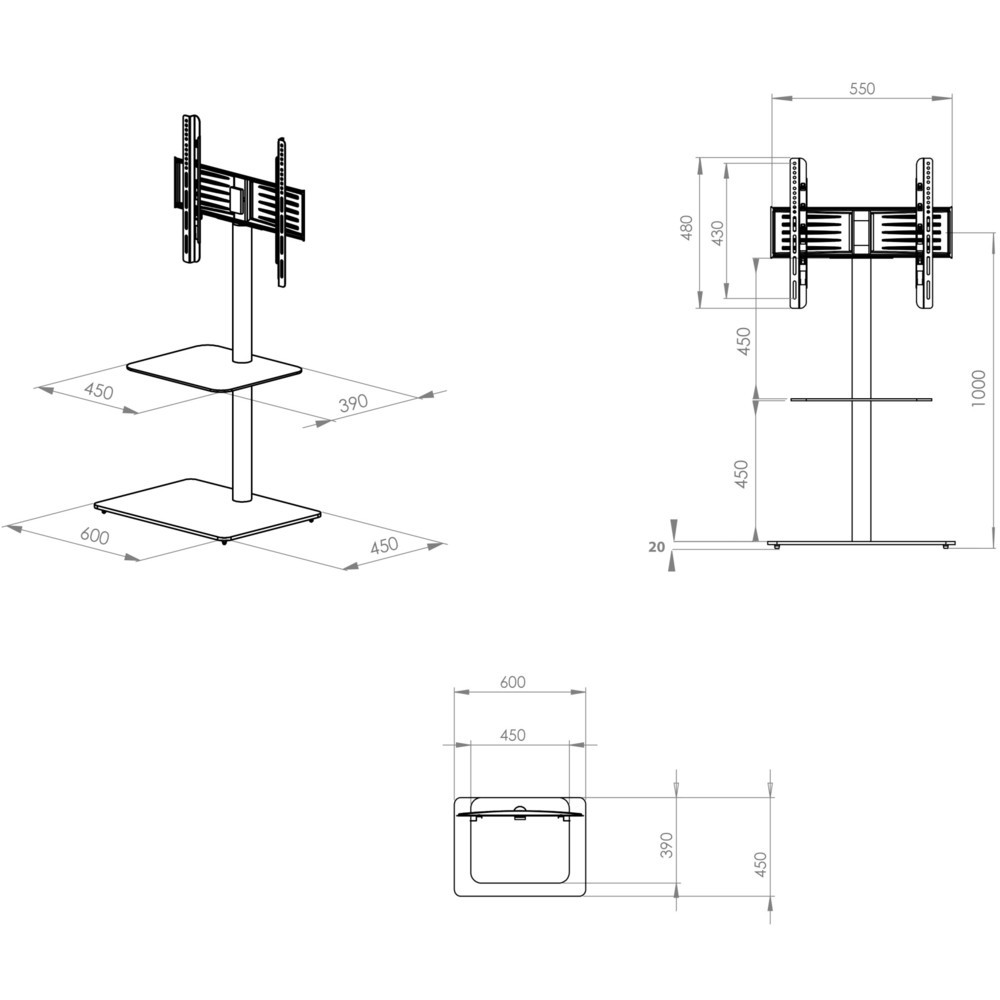 Produktabbildung Nr. 5: Pied TV Alani avec plateau intermédiaire, couleur argent