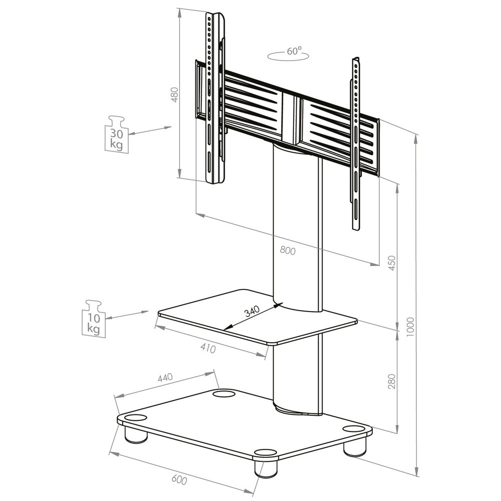 Produktabbildung Nr. 4: Pied TV Tosal avec plateau intermédiaire, couleur argent