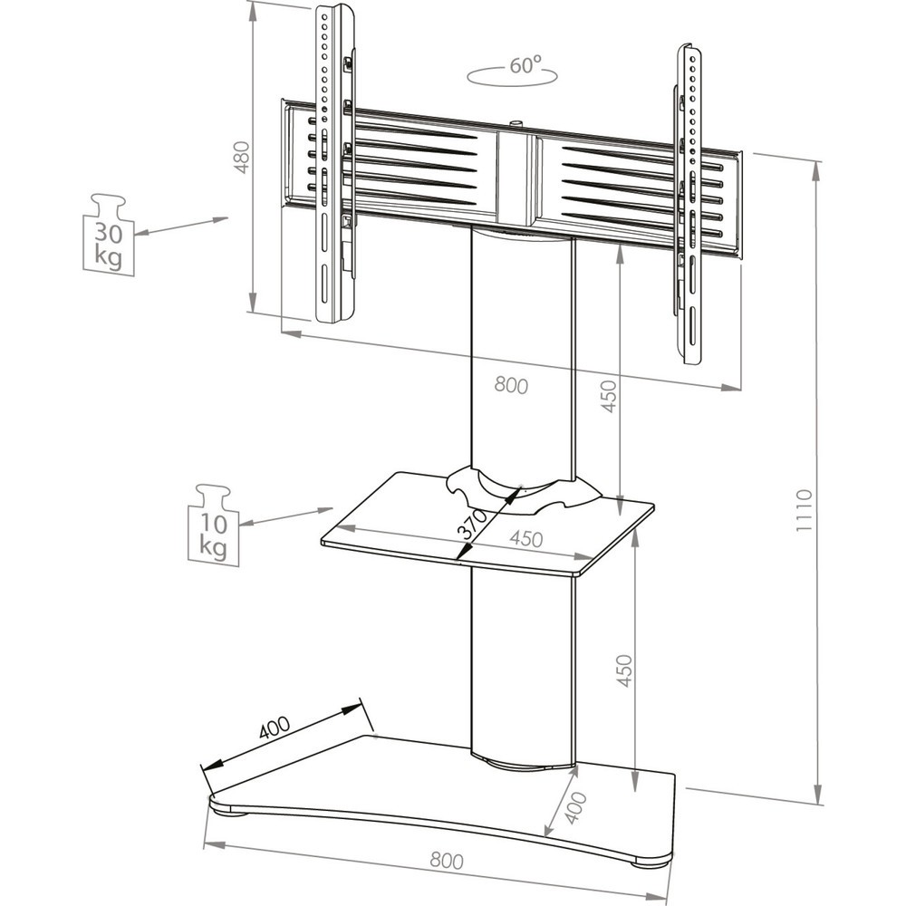 Produktabbildung Nr. 4: Pied TV Zental avec plateau intermédiaire, couleur argent