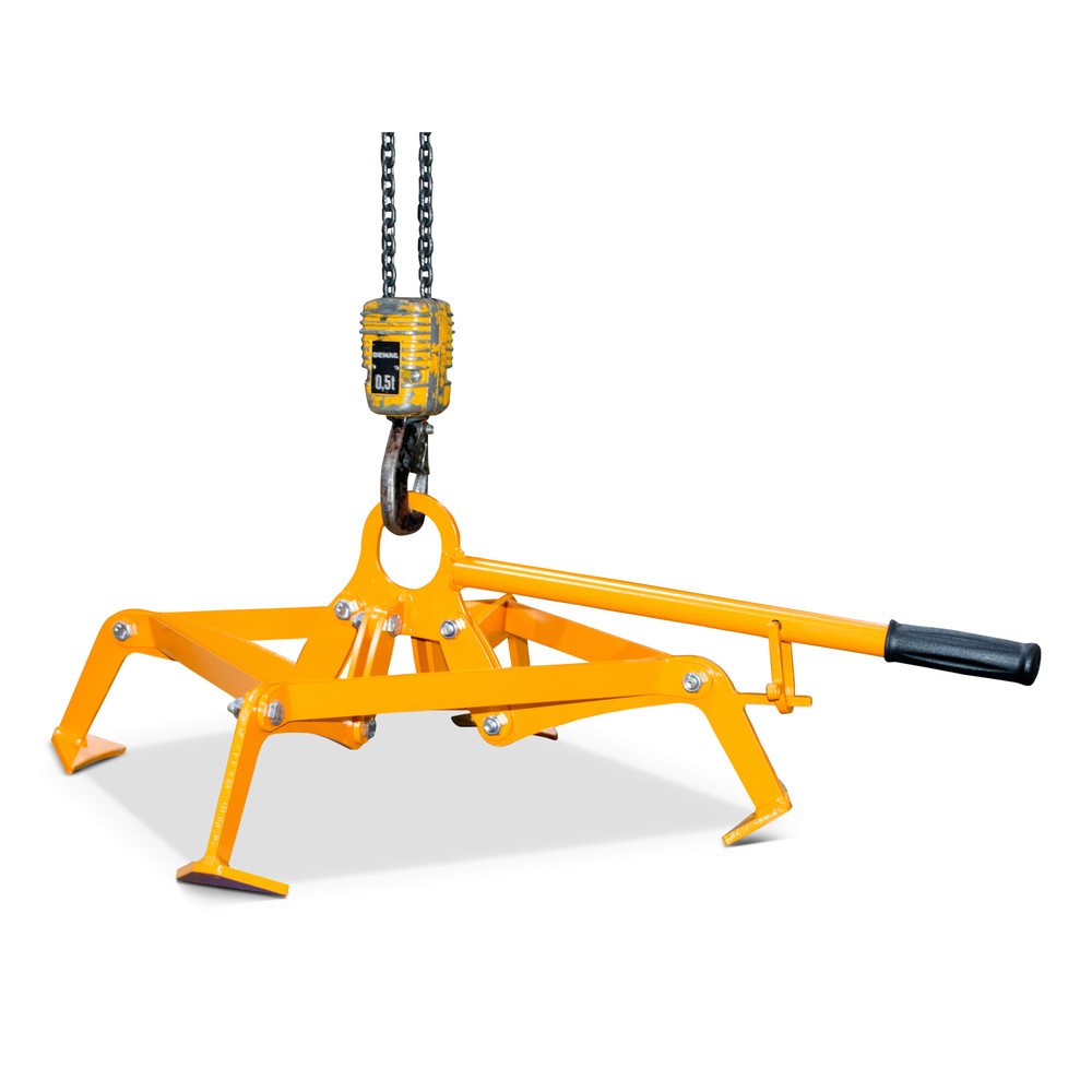 Illustration du produit: Pince à fûts, système de serrage à 4 points, pour fûts de 220 litres, orangé jaune