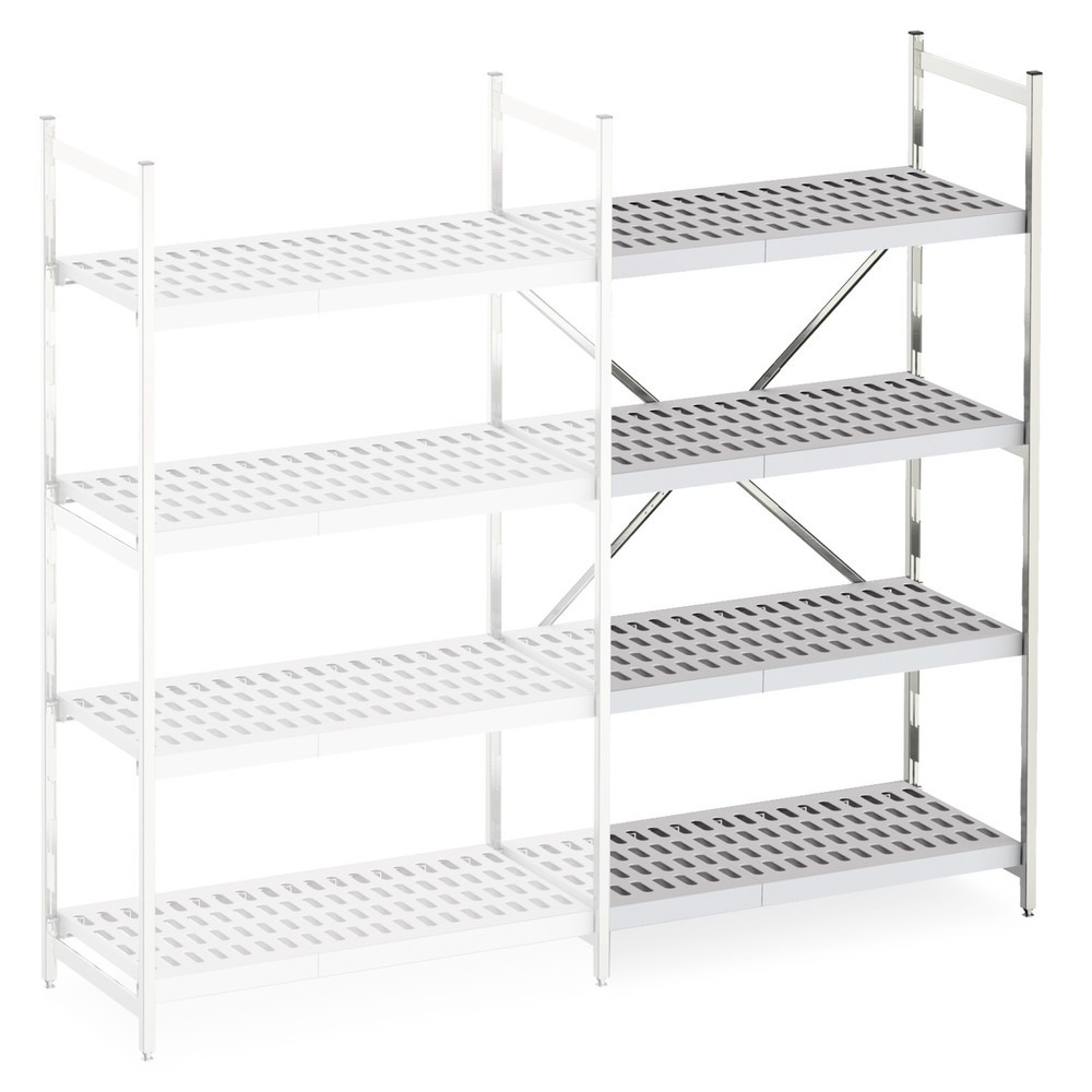 Illustration du produit: Plateau intermédiaire en aluminium avec étagères en treillis Plastique, travée auxiliaire, charge par tablette 600 kg, HxLxP 2 000 x 775 x 400 mm