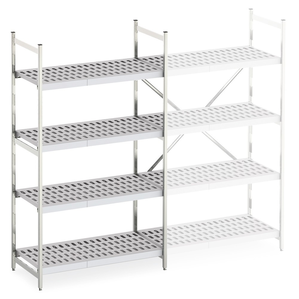 Illustration du produit: Plateau intermédiaire en aluminium avec étagères en treillis Plastique, travée de base, charge par tablette 600 kg, HxLxP 1 600 x 800 x 500 mm