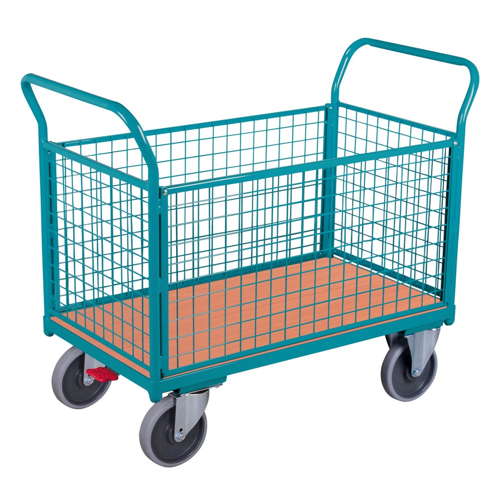 Produktabbildung: Plattformwagen Ameise®, 4-seitig mit Gitterwänden, Ladefläche BxT 652 x 1.000 mm, mit Zentralbremse