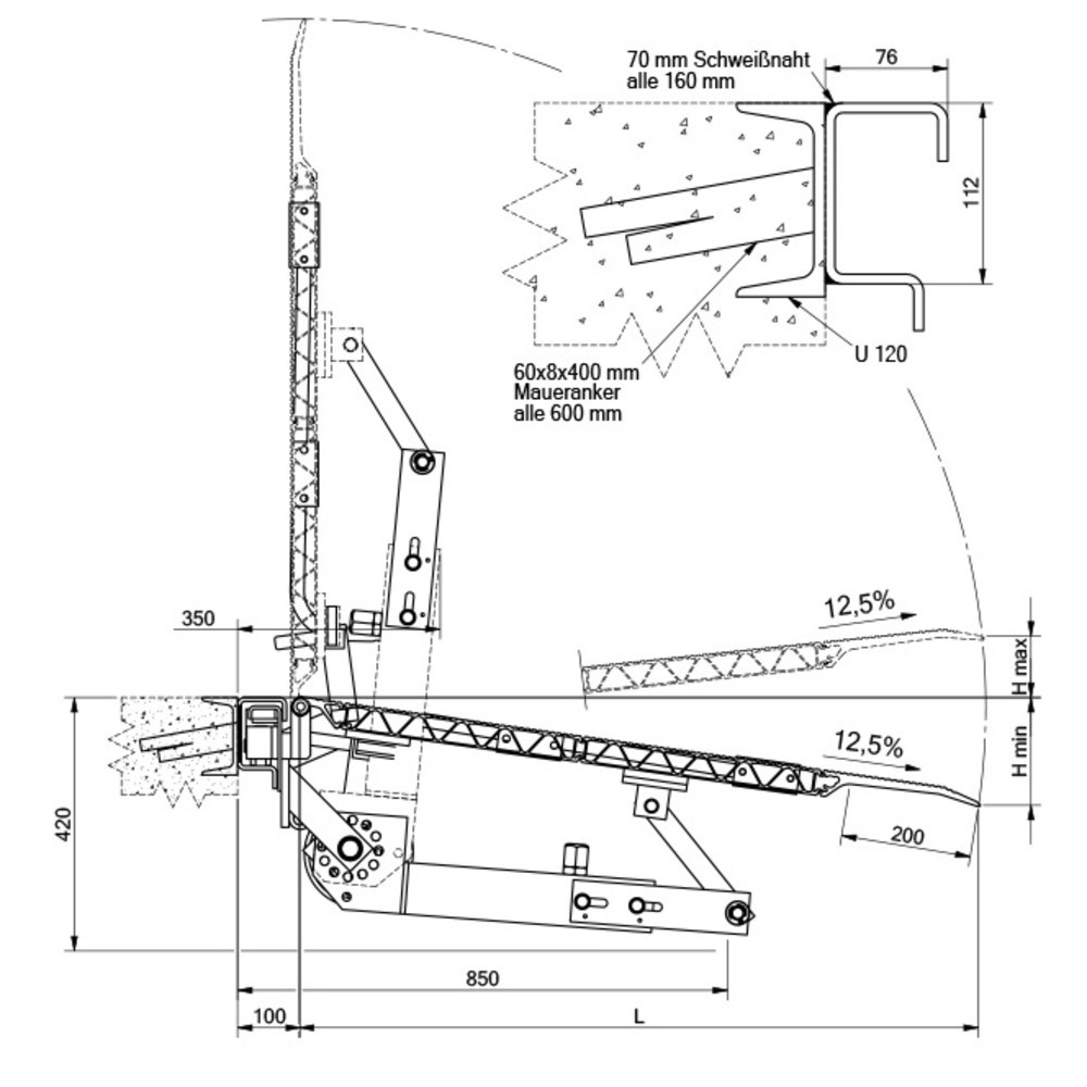 Produktabbildung Nr. 3: Pont basculant, assisté par ressort, avec protection antichute, capacité de charge 4 000 kg, l x L 1 500 x 1 565 mm