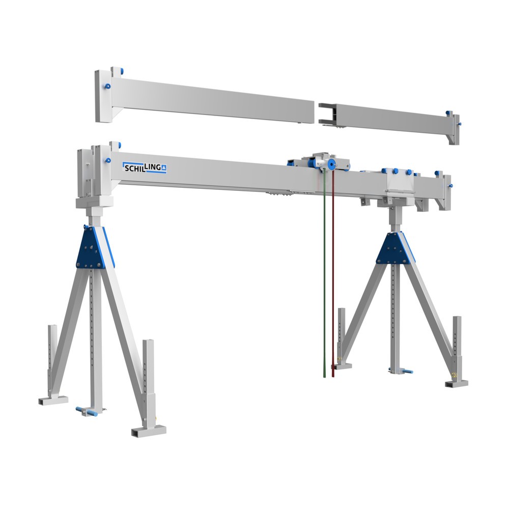 Illustration du produit: Portique de levage SCHILLING en aluminium avec double traverse divisible, point d'accrochage 1.785-2.835 mm, longueur 4.000 mm, capacité de charge 1.000 kg