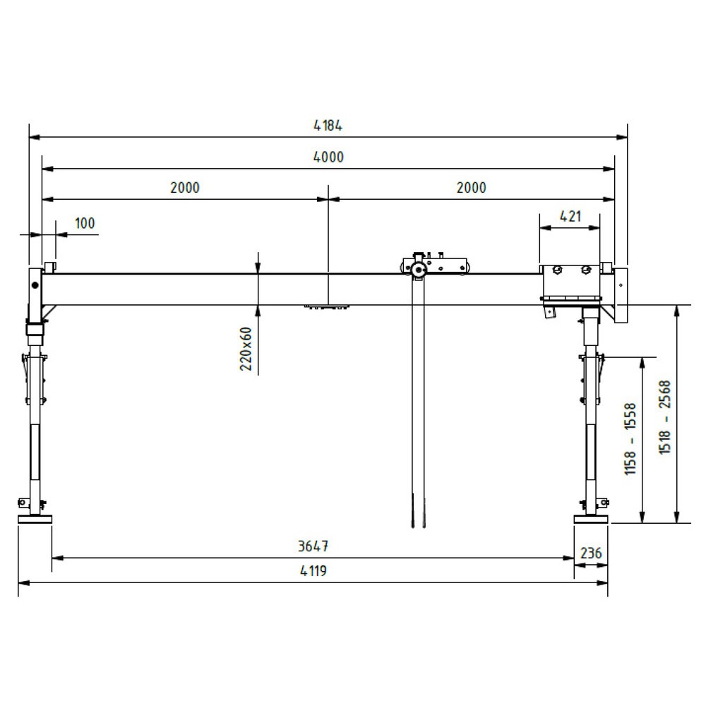 Produktabbildung Nr. 6: Portique de levage SCHILLING en aluminium avec double traverse divisible, point d'accrochage 1.785-2.835 mm, longueur 4.000 mm, capacité de charge 1.000 kg