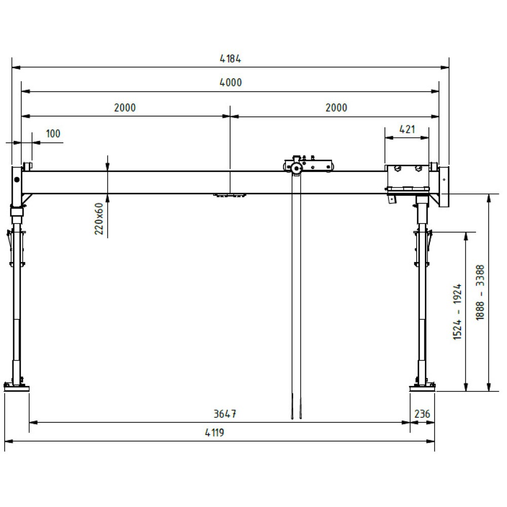Produktabbildung Nr. 6: Portique de levage SCHILLING en aluminium avec double traverse divisible, point d'accrochage 2 155 -3 655 mm, longueur 4 000 mm, capacité de charge 1 000 kg