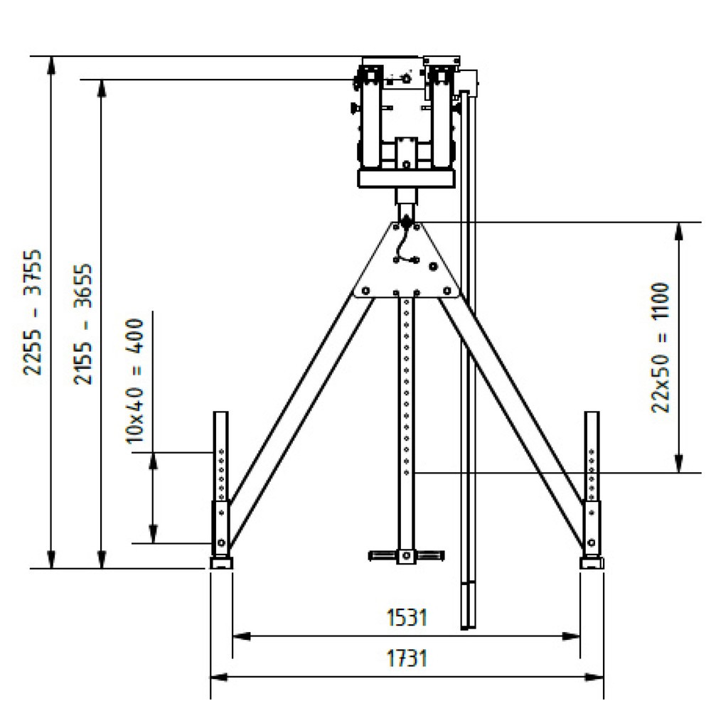 Produktabbildung Nr. 7: Portique de levage SCHILLING en aluminium avec double traverse divisible, point d'accrochage 2 155 -3 655 mm, longueur 4 000 mm, capacité de charge 1 000 kg