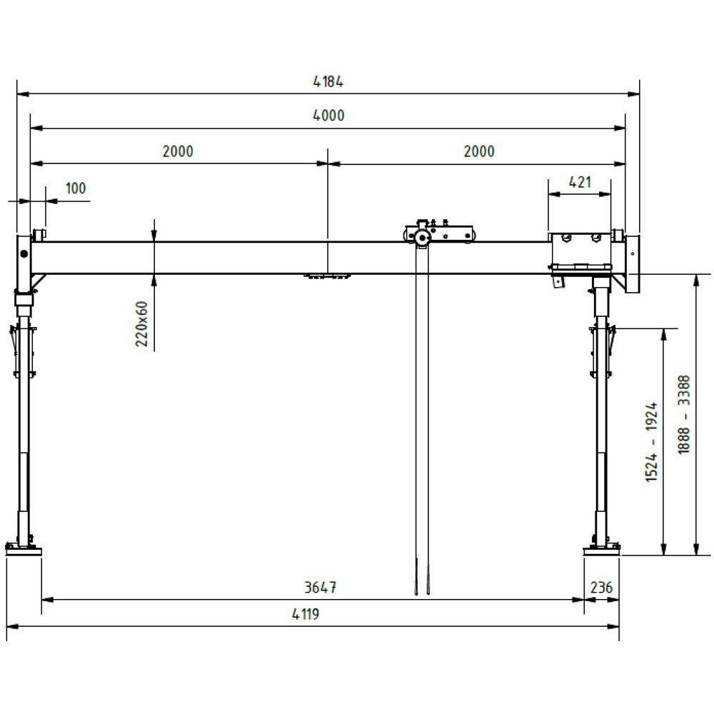 Produktabbildung Nr. 6: Portique de levage SCHILLING en aluminium avec double traverse divisible, point d'accrochage 2 155 -3 655 mm, longueur 4 000 mm, capacité de charge 1 500 kg
