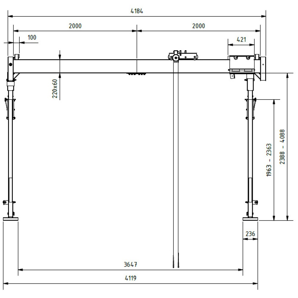 Produktabbildung Nr. 6: Portique de levage SCHILLING en aluminium avec double traverse divisible, point d'accrochage 2.655-4.355 mm, longueur 4.000 mm, capacité de charge 1.000 kg