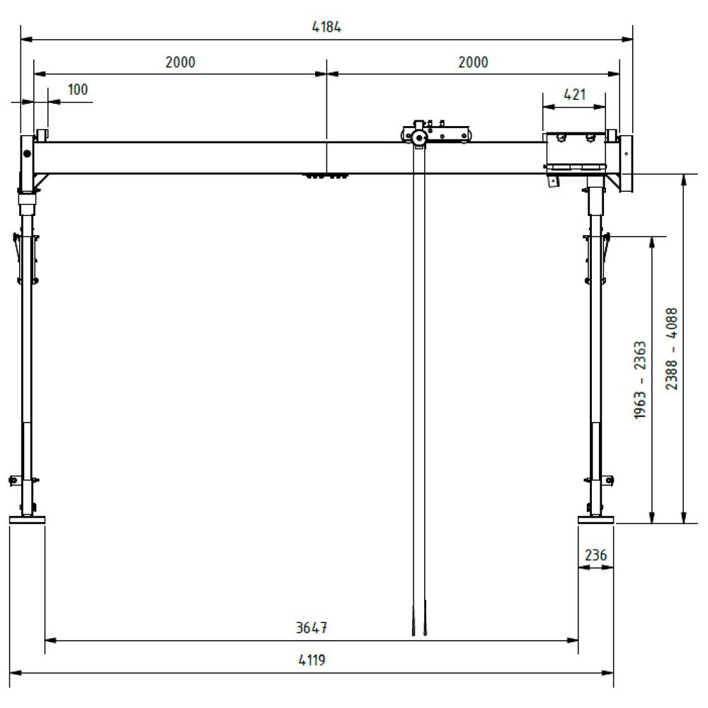Produktabbildung Nr. 6: Portique de levage SCHILLING en aluminium avec double traverse divisible, point d'accrochage 2.655-4.355 mm, longueur 4.000 mm, capacité de charge 1.500 kg