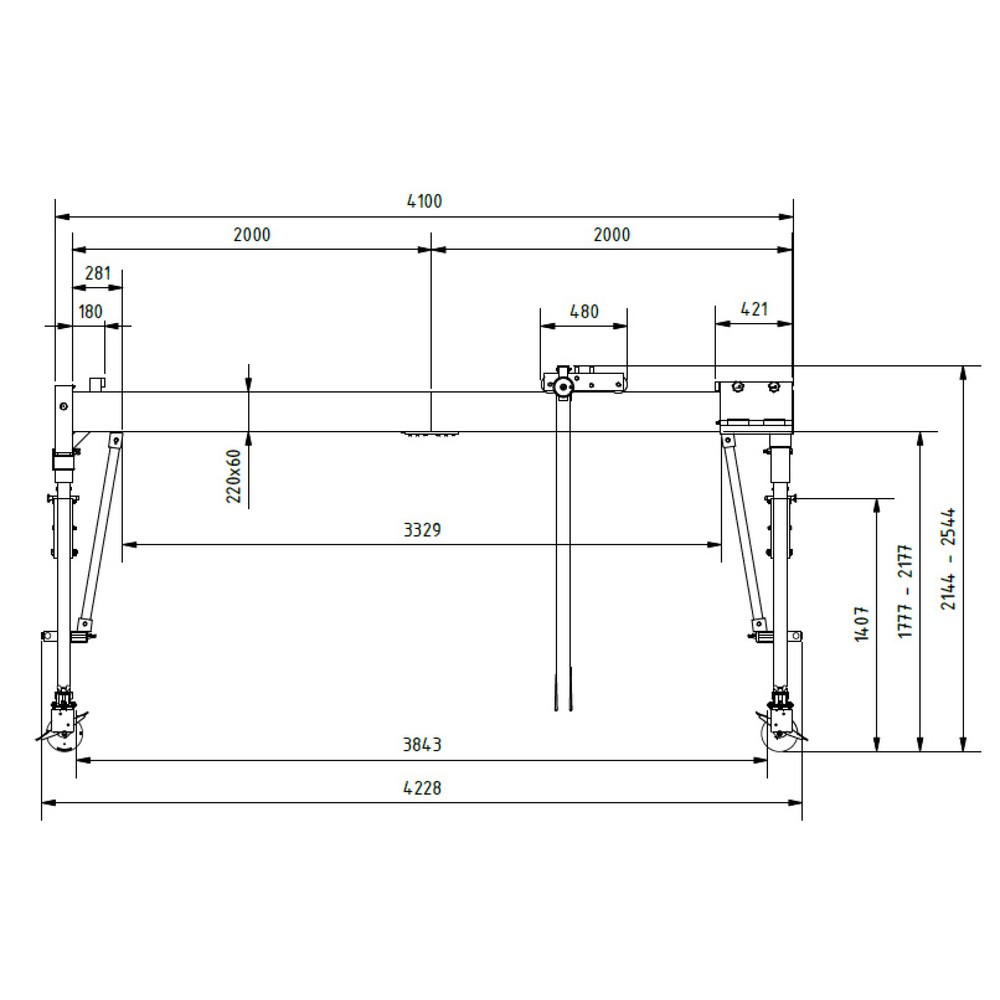 Produktabbildung Nr. 8: Portique de levage SCHILLING en aluminium avec double traverse divisible, mobile, point d'accrochage 2 044-2 444 mm, longueur 4 000 mm, capacité de charge 1 000 kg