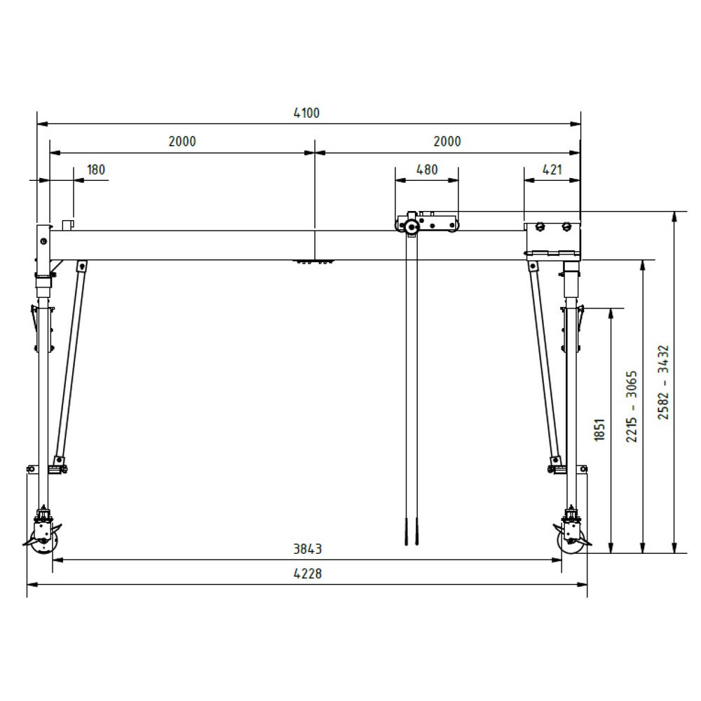 Produktabbildung Nr. 7: Portique de levage SCHILLING en aluminium avec double traverse divisible, mobile, point d'accrochage 2 482-3 332 mm, longueur 4 000 mm, capacité de charge 1 500 kg
