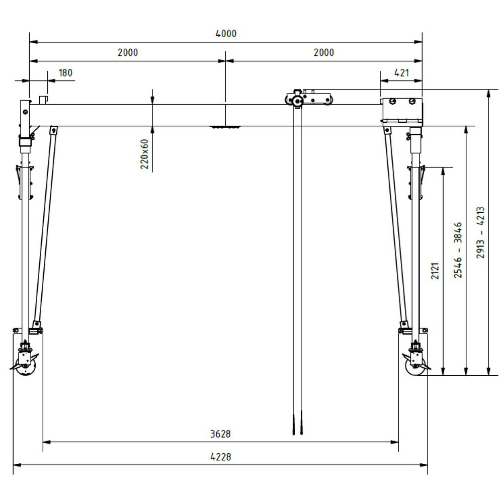 Produktabbildung Nr. 7: Portique de levage SCHILLING en aluminium avec double traverse divisible, mobile, point d'accrochage 2 813-4 113 mm, longueur 4 000 mm, capacité de charge 1 000 kg