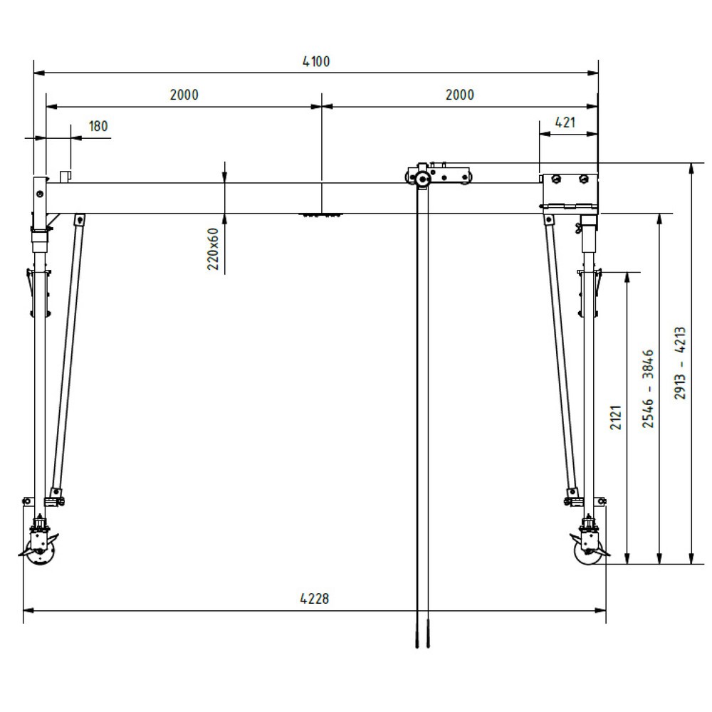 Produktabbildung Nr. 7: Portique de levage SCHILLING en aluminium avec double traverse divisible, mobile, point d'accrochage 2 813-4 113 mm, longueur 4 000 mm, capacité de charge 1 500 kg