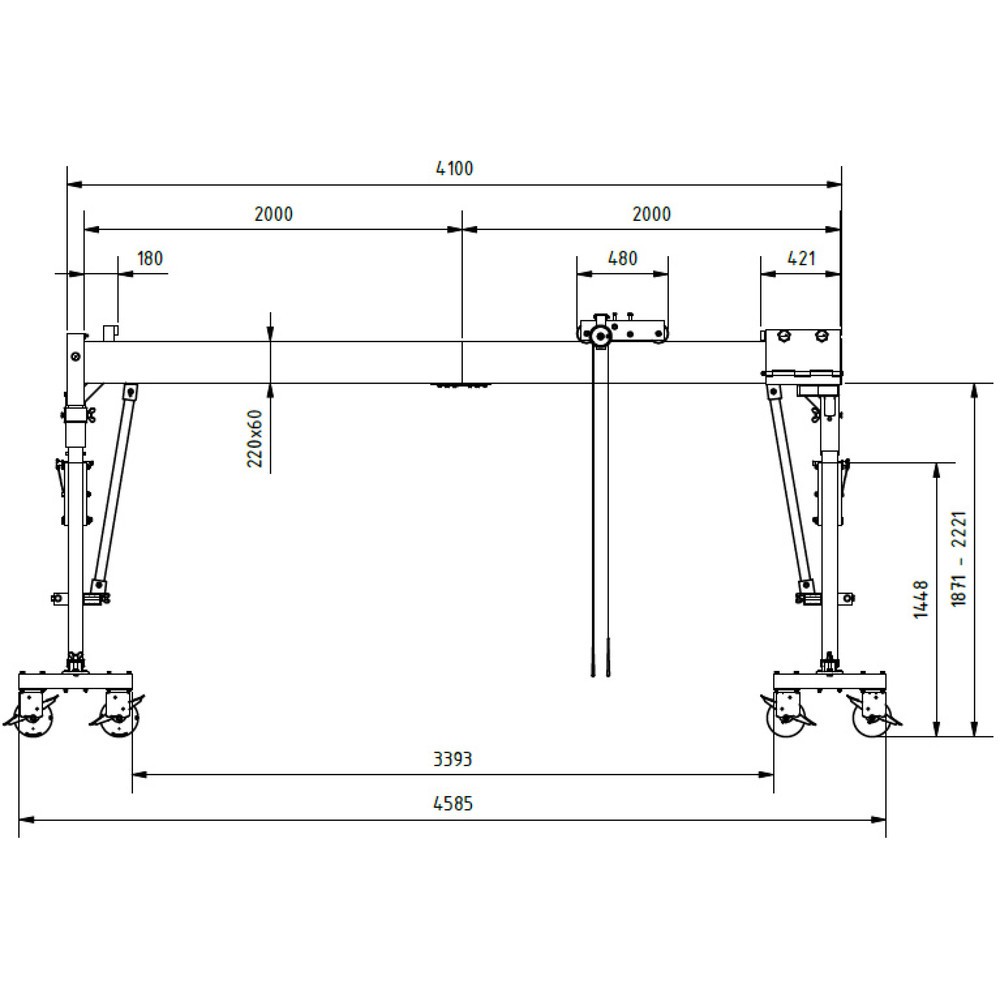 Produktabbildung Nr. 7: Portique de levage SCHILLING en aluminium avec double traverse divisible, mobile, point d'accrochage 2 138-2 488 mm, longueur 4 000 mm, capacité de charge 2 000 kg