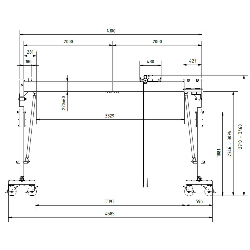 Produktabbildung Nr. 7: Portique de levage SCHILLING en aluminium avec double traverse divisible, mobile, point d'accrochage 2 613-3 363 mm, longueur 4 000 mm, capacité de charge 3 000 kg